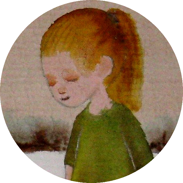 Detail of a watercolour by Jana Pszczólková: a girl in a green dress